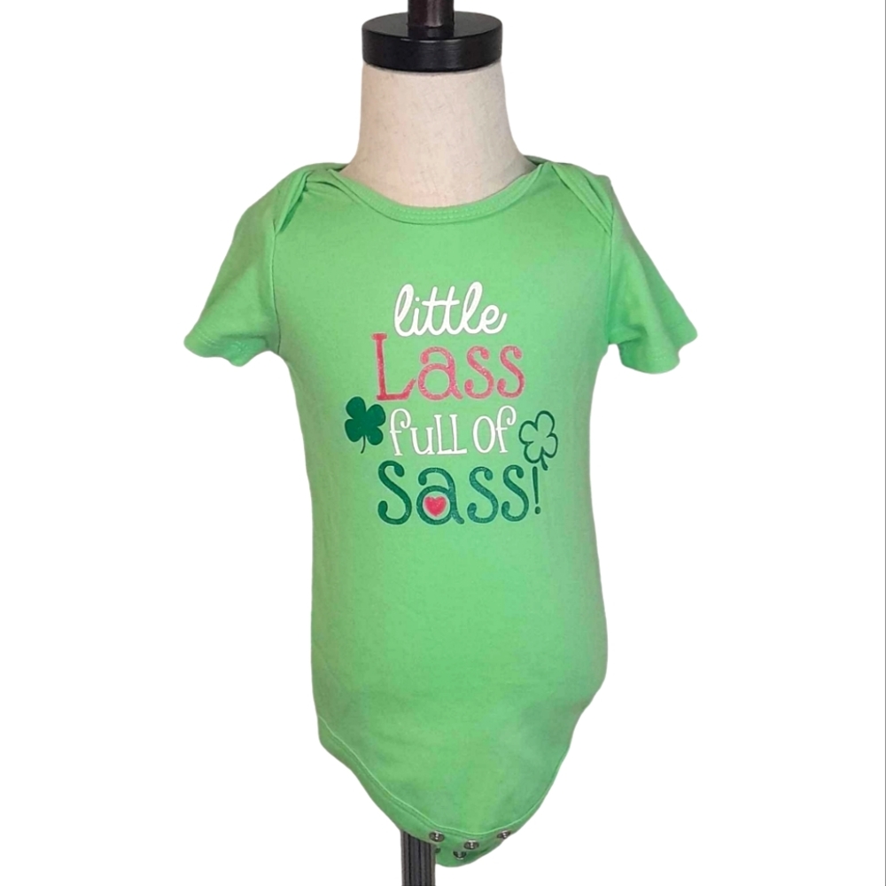 St. Patrick’s Day Baby Onesie – “Little Lass Full of Sass” | Size 24M